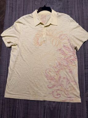 Yellow Cream Short Sleeve Embroidered Polo with PinkRed Yellow Detail
